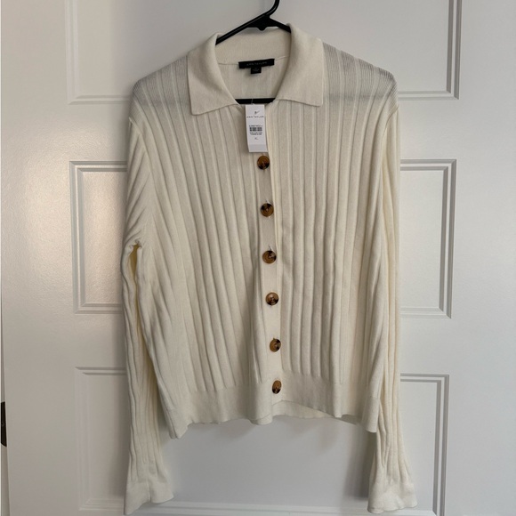 NWT Ann Taylor Ivory Ribbed Knit Collared Cardigan, XL - Picture 1 of 5